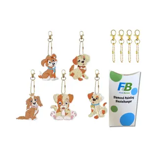 F4B Diamond Painting Sleutelhangers Honden – 5 Stuks – Dubbelzijdig – 7 Cm