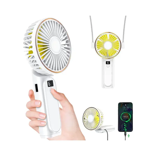 Yono Handventilator - Draagbare Mini Ventilator - Oplaadbaar - Powerbank - 6 Standen - Wit thumbnail