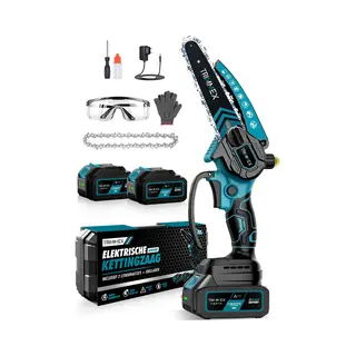 Trimmex® Mini Kettingzaag Inclusief 2 Led-Accu's - 2X 4000mAh - Elektrisch Handkettingzaag - Snoeizaag - Takkenzaag - Handzaag - Boomzaag -