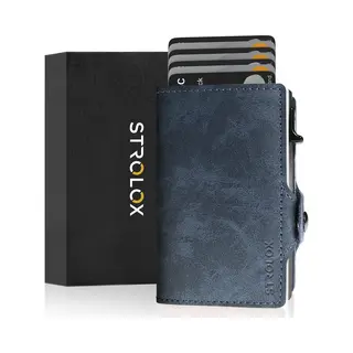 Strolox® Pasjeshouder Luxe Portemonnee Blauw - Creditcardhouder 11 Pasjes + Briefgeld - Kaarthouder Pashouder Uitschuifbaar - Rfid & Nfc Kaarthouder