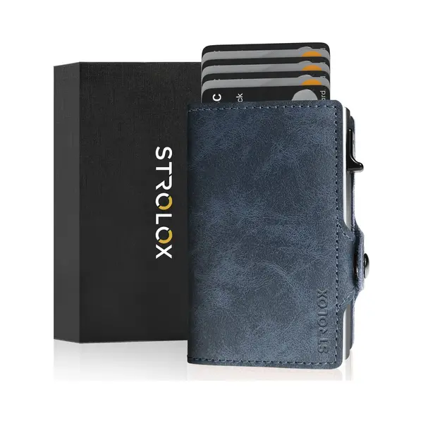 Strolox® Pasjeshouder Luxe Portemonnee Blauw - Creditcardhouder 11 Pasjes + Briefgeld - Kaarthouder Pashouder Uitschuifbaar - Rfid & Nfc Kaarthouder thumbnail