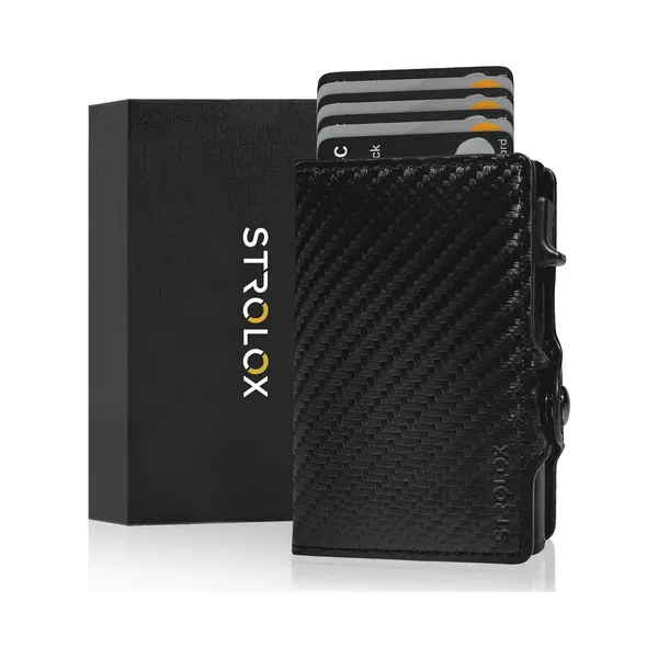 Strolox® Pasjeshouder Luxe Portemonnee Carbon - Creditcardhouder 11 Pasjes + Briefgeld - Kaarthouder Pashouder Uitschuifbaar - Rfid & Nfc Kaarthouder thumbnail