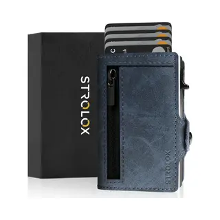 Strolox® Pasjeshouder Luxe Portemonnee Blauw - Creditcardhouder 11 Pasjes + Briefgeld - Kaarthouder Pashouder Uitschuifbaar - Rfid & Nfc Kaarthouder