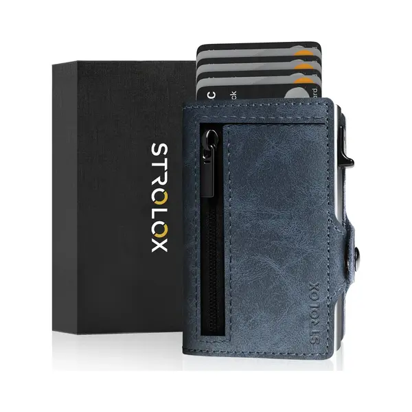 Strolox® Pasjeshouder Luxe Portemonnee Blauw - Creditcardhouder 11 Pasjes + Briefgeld - Kaarthouder Pashouder Uitschuifbaar - Rfid & Nfc Kaarthouder thumbnail