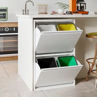 Veehaus® Clark - Prullenbak 4 Vakken - Afvalemmer 60 Liter (4x 15L) - Hygienisch Recyclen - Metaal - Wit