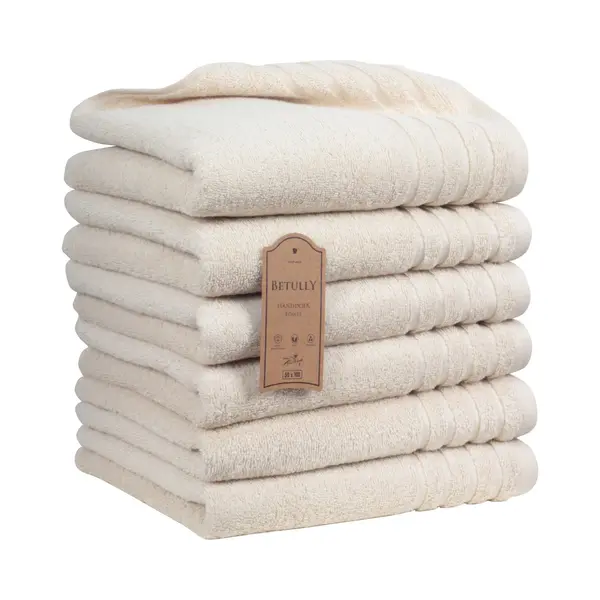 Betully ® Magnee - Handdoeken 50 X 100 Cm - Set Van 6 - Hotelkwaliteit – Zware Kwaliteit 500 G/m2 Natuur Creme thumbnail
