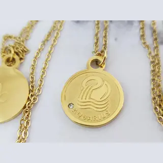 Mei's Muse Zodiac Chain - Sterrenbeeld Ketting - Waterman/Aquarius - 316L Rvs/Goud Verguld/Zirkonia - Goud - Maat 45 T/m 50 Cm