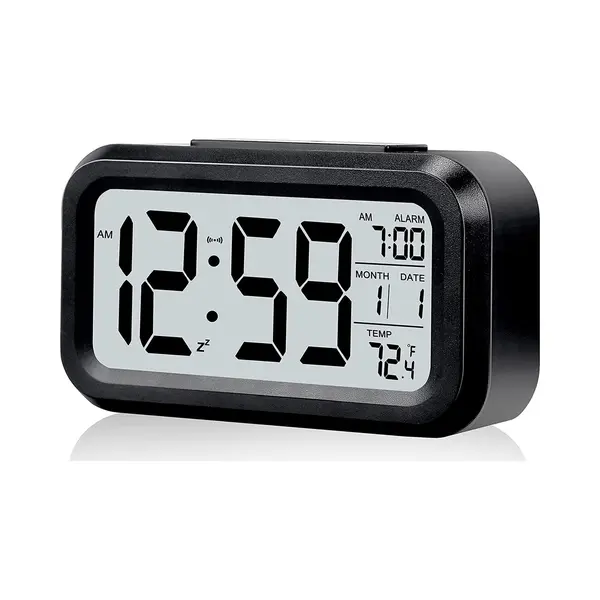 ’merkloos’ Digitale Wekker, Op Batterijen Werkende Kleine Bureauklokken, Met Slim Nachtlampje, Datum, Binnentemperatuur, Lcd Elektronische Klok Voor Slaapkamer thumbnail