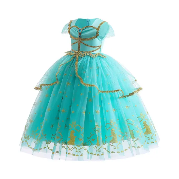 Prinsessendroom - Deluxe Jasmine Jurk Met Haarketting - 92/98 (2/3 Jaar) - Prinsessenjurk - Verkleed Kleding - Feestjurk thumbnail