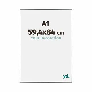 yd. Your Decoration - Picture Frame A1 59, 4x84 Cm - Silver High Gloss - Decorative Wall Frame In Plastic With Antireflection - Frame A1 59, 4x84 - Evry