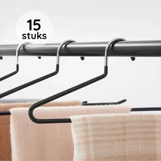 Life's Green Luxe Broekhanger 15 Stuks - Metalen Kledinghanger - Kledingkast Organizer - Ruimtebesparende Broekhangers - Staal Met Anti-slip - Zwart
