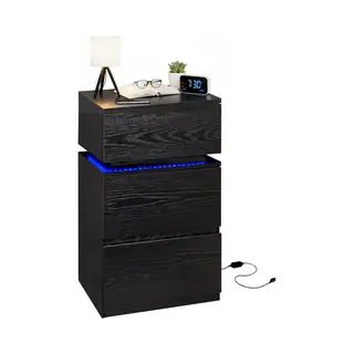 Casamoda Nachtkastje - H55 X B40 X D35 Cm - 3 Lades - Verstelbare Rgb Led-Verlichting Alle Kleuren - Draagkracht 110 Kg - Modern Bijzettafel - Zwart