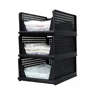Eleganca Kastorganizers - Set Van 3 - B33 X D42 X H56 Cm - Ladeboxen - Set Van 3 - Opbergbox - 60L - Stapelbare Opbergdozen - Polypropyleen - Zwart