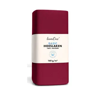 Loom One Hoeslaken – 100% Jersey Katoen – 90x200 Cm – Tot 25cm Matrasdikte– 160 G/m² – Wijnrood