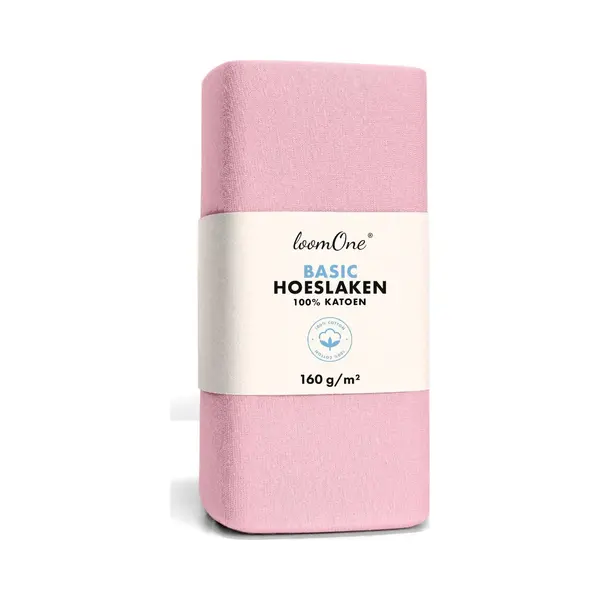Loom One Hoeslaken – 100% Jersey Katoen – 100x200 Cm – Tot 23cm Matrasdikte– 160 G/m² – Roze thumbnail