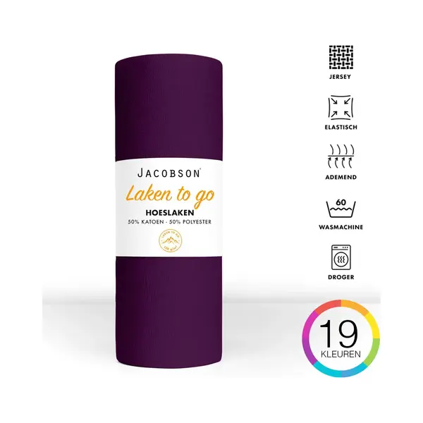 Jacobson - Hoeslaken - 100x200cm - Jersey Katoen - Tot 23cm Matrasdikte - Paars thumbnail