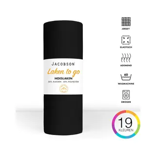 Jacobson - Hoeslaken - 140x200cm - Jersey Katoen - Tot 25cm Matrasdikte - Zwart