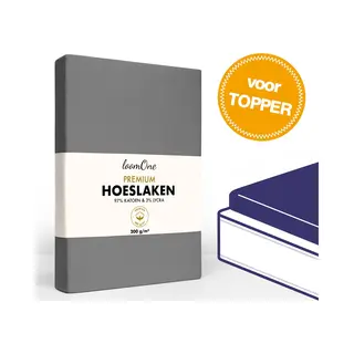 Loom One Premium Topper Hoeslaken – 97% Jersey Katoen / 3% Lycra – 200x200 Cm – Tot 10cm Matrasdikte– 200 G/m² – Antraciet