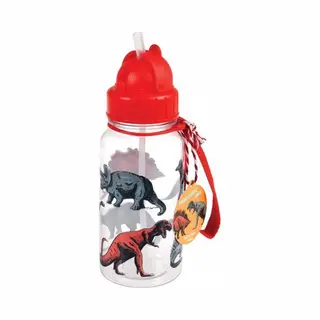 Rex London - Prehistoric Land - Dino's - Drinkfles Met Rietje - Drinkbeker - Schoolbeker - 500ml - Rood