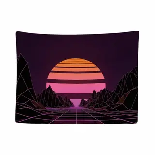 Ulticool - Geometrische 80s Zon Bergen Retro Vintage - Wandkleed - 200x150 Cm - Groot Wandtapijt - Poster - Jaren 80 Complete Slaapkamer Voor