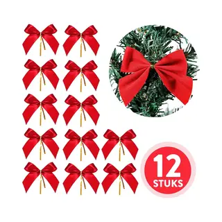 Roegaarden Kerstversiering - Kerstdecoratie Voor Binnen - Kerststrikjes Rood - 12 Stuks