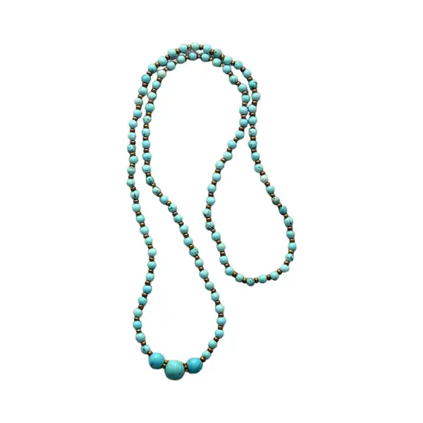 Marama - Ketting Turkoois - Lange Ketting - Edelsteen Turkoois - Turquoise - Brons - 69 Cm. thumbnail
