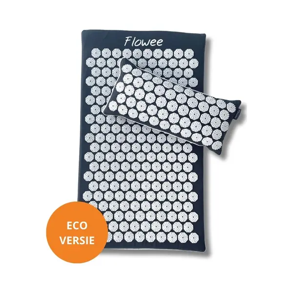 Flowee Spijkermat Eco & Spijkerkussen Set - Grijs Met Wit - Vulling Kokosvezels & Boekweitkaf (77x45+22x44cm) - Acupressuur Mat - Spijkerbed - thumbnail