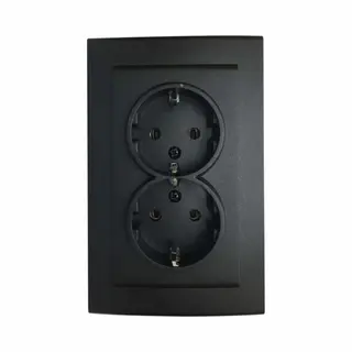 Zwarte Wandcontactdoos - Inbouw - Dubbel Stopcontact - Mat Zwart - Ovivo