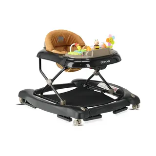 Deryan Luxe 4-in-1 Loopstoel - Schommelfunctie -Inclusief Speelset En Dienblad - Inklapbaar - Zwart/Nougat