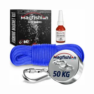 Magfishion Magneetvissen 50 Kg Trekkracht - Mini Vismagneet - 10 Meter Lang Touw + Karabijnhaak Met Schroefsluiting En Borgmiddel - Magneet Vissen -