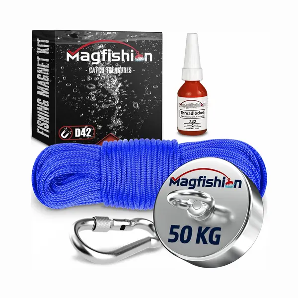 Magfishion Magneetvissen 50 Kg Trekkracht - Mini Vismagneet - 10 Meter Lang Touw + Karabijnhaak Met Schroefsluiting En Borgmiddel - Magneet Vissen - thumbnail