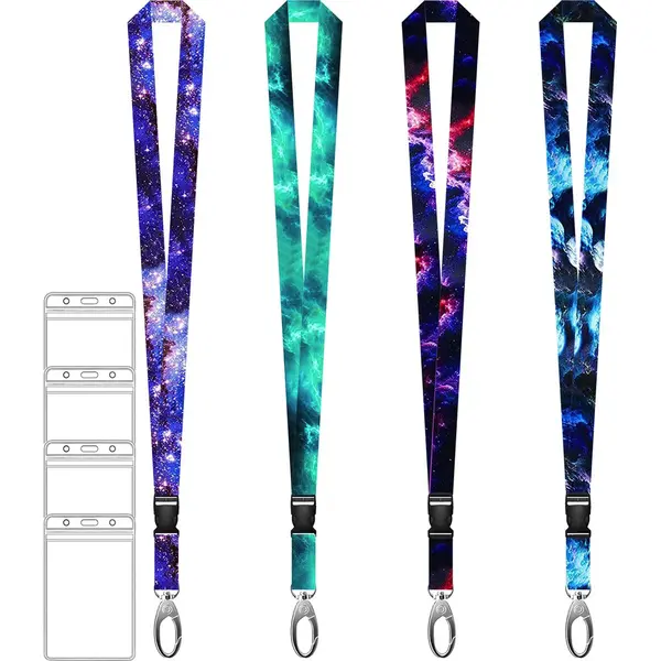 KeyAmor 4 Stuks Afneembaar Lanyard Sleutelhanger Met 4 Transparante Badgehouders - Badge Nekkoord - Pashouder/Kaarthouder Met Keykoord - Houder Voor thumbnail