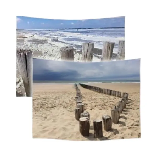 Ulticool – Wandteppich Dekoration Wohnung - Strand Küste Niederlande - Blau Beige - Set Von 2 Motiven – 73 Cm X 95 Cm - Wandtuch - Accessoires thumbnail