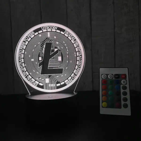 Klarigo® Nachtlamp – 3D Led Lamp Illusie – Litecoin - Ltc - 16 Kleuren – Bureaulamp – Crypto Currency – Sfeerlamp – Nachtlampje Kinderen thumbnail