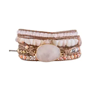 Marama - Wikkelarmband Waterlily - Damesarmband - Edelsteen Rozenkwarts - Verstelbaar