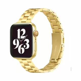 By Qubix Stalen Slim Fit Schakelband - Goud - Geschikt Voor Apple Watch 44 Mm - 45 Mm - 46 Mm - 49 Mm (Ultra 1, 2 En 3) - Stalen Bandje