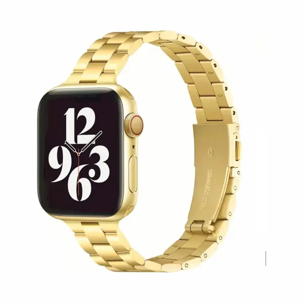 By Qubix Stalen Slim Fit Schakelband - Goud - Geschikt Voor Apple Watch 44 Mm - 45 Mm - 46 Mm - 49 Mm (Ultra 1, 2 En 3) - Stalen Bandje thumbnail
