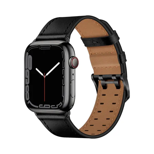 By Qubix Leren Band Met Twin Gesp - Zwart Met Zwarte Gesp - Geschikt Voor Apple Watch 38 Mm - 40 Mm - 41 Mm - 42 Mm thumbnail