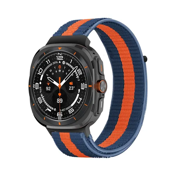 By Qubix Nylon Loop Bandje - Blauw - Oranje - Geschikt Voor Samsung Galaxy Watch Ultra / Ultra 2025 47mm thumbnail