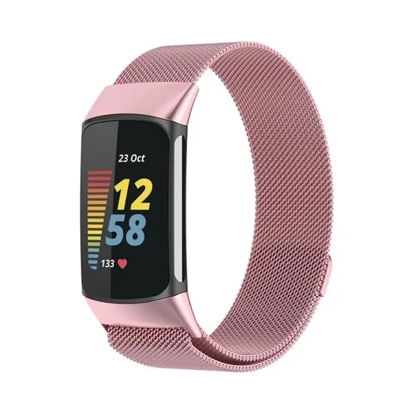 By Qubix Milanese Bandje - Rosé Roze - Geschikt Voor FitBit Charge 5 - Horlogeband - Smartwatchbandje thumbnail