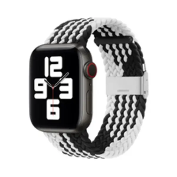 By Qubix Braided Nylon Bandje - Zwart Met Wit - Geschikt Voor Apple Watch 38 Mm - 40 Mm - 41 Mm - 42 Mm - Compatible Apple Watch Bandje - Smartwatch thumbnail