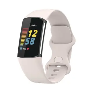 By Qubix - Geschikt Voor Fitbit Charge 5 - Fitbit Charge 6 Sportbandje Met Dubbele Lus - Maanwit - Maat, L - Horlogeband - Smartwatchbandje