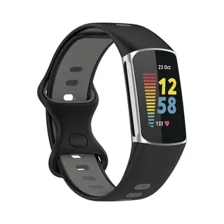 By Qubix - Geschikt Voor Fitbit Charge 5 - Fitbit Charge 6 Sportbandje Met Dubbele Lus - Zwart - Grijs - Tweekleurig - Maat, L - Horlogeband -