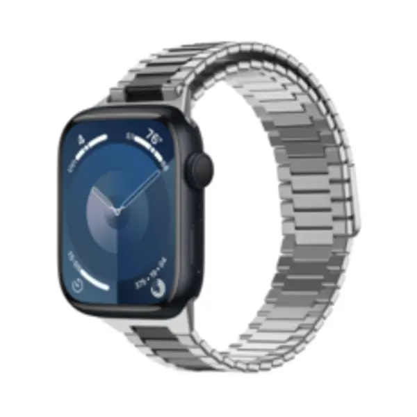 By Qubix Magnetische Stalen Band - Zeer Sterke Magneet - Zilver Met Zwart - Geschikt Voor Apple Watch 38 Mm - 40 Mm - 41 Mm - 42 Mm - Stalen Bandje thumbnail