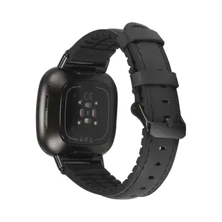 By Qubix Geschikt Voor Fitbit Versa 3 & Sense 1 - Leer + Siliconen Bandje - Zwart Smartwatchbandje Bandje Armband Polsband Strap Band Watchband