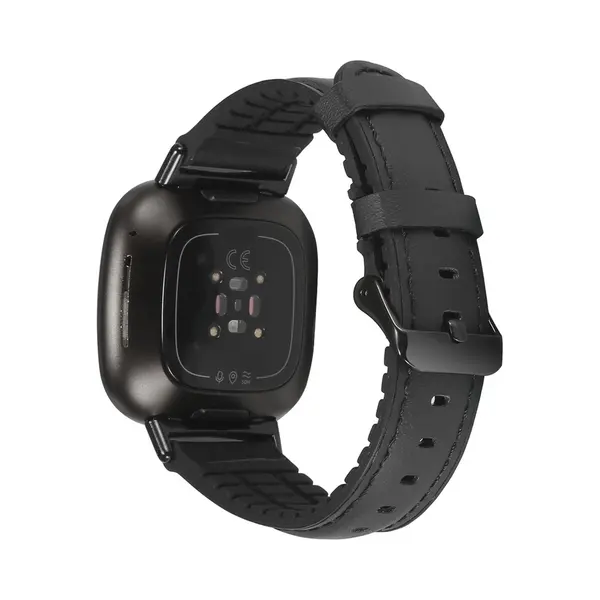 By Qubix Geschikt Voor Fitbit Versa 3 & Sense 1 - Leer + Siliconen Bandje - Zwart Smartwatchbandje Bandje Armband Polsband Strap Band Watchband thumbnail