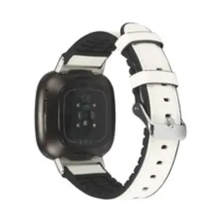 By Qubix Geschikt Voor Fitbit Versa 3 & Sense 1 - Leer + Siliconen Bandje - Wit Smartwatchbandje Bandje Armband Polsband Strap Band Watchband