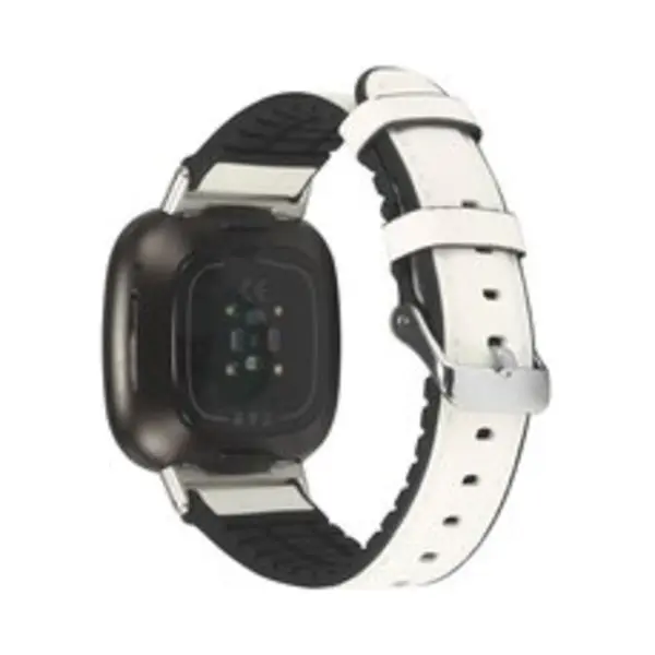 By Qubix Geschikt Voor Fitbit Versa 3 & Sense 1 - Leer + Siliconen Bandje - Wit Smartwatchbandje Bandje Armband Polsband Strap Band Watchband thumbnail