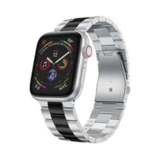 By Qubix Stalen Schakelband - Zilver Met Zwart - Geschikt Voor Apple Watch 44 Mm - 45 Mm - 46 Mm - 49 Mm (Ultra 1, 2 En 3) - Compatible Apple Watch