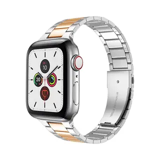 By Qubix Stalen Schakelband - Zilver Met Champagne Goud - Geschikt Voor Apple Watch 44 Mm - 45 Mm - 46 Mm - 49 Mm (Ultra 1, 2 En 3) - Compatible Apple